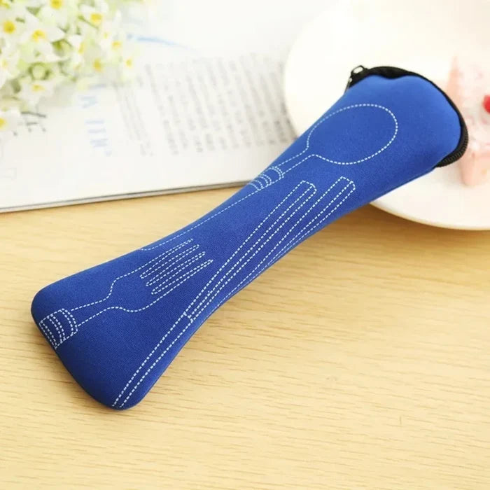 1 Set Portable Stainless Steel Printed Knife, Fork, Chopsticks and Spoon Set Flatware Set Student Portable Cutlery