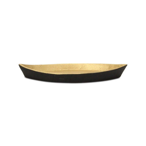 10" Black And Gold Cast Iron Oval Boat Shaped Tray