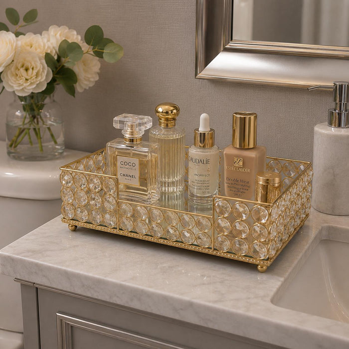 10" Gold Iron And Crystal Rectangular Napkin Holder