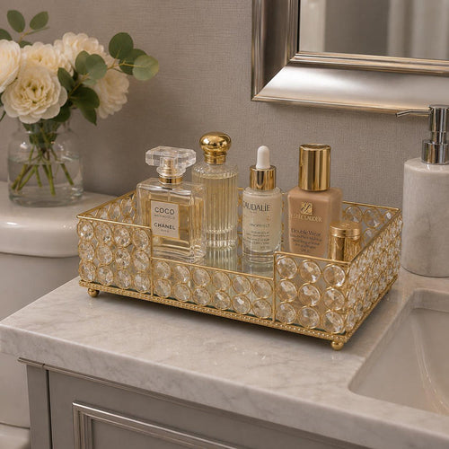 10" Gold Iron And Crystal Rectangular Napkin Holder