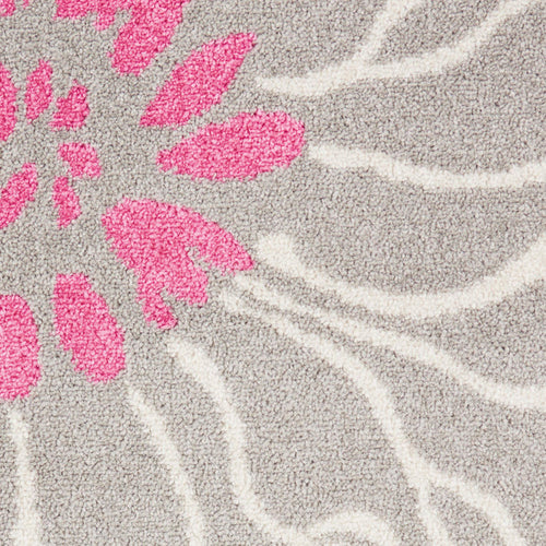 10' Gray And Pink Floral Runner Rug