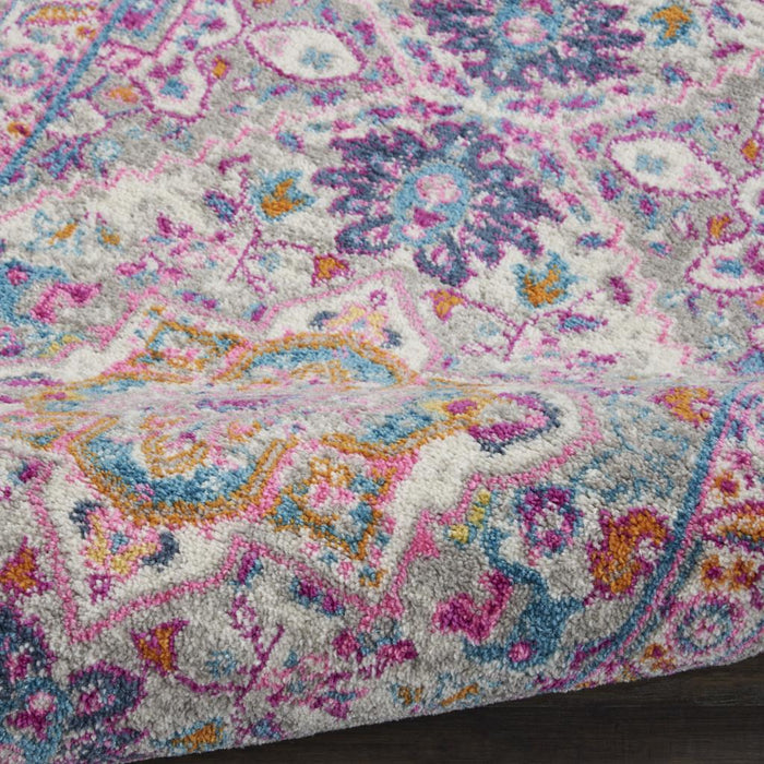 10' Light Gray And Pink Medallion Runner Rug