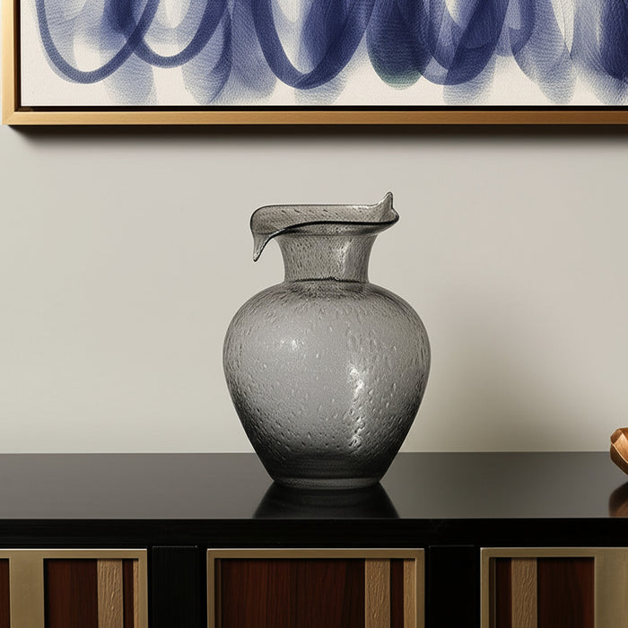 10" Light Gray Bubble Glass Round Table Vase