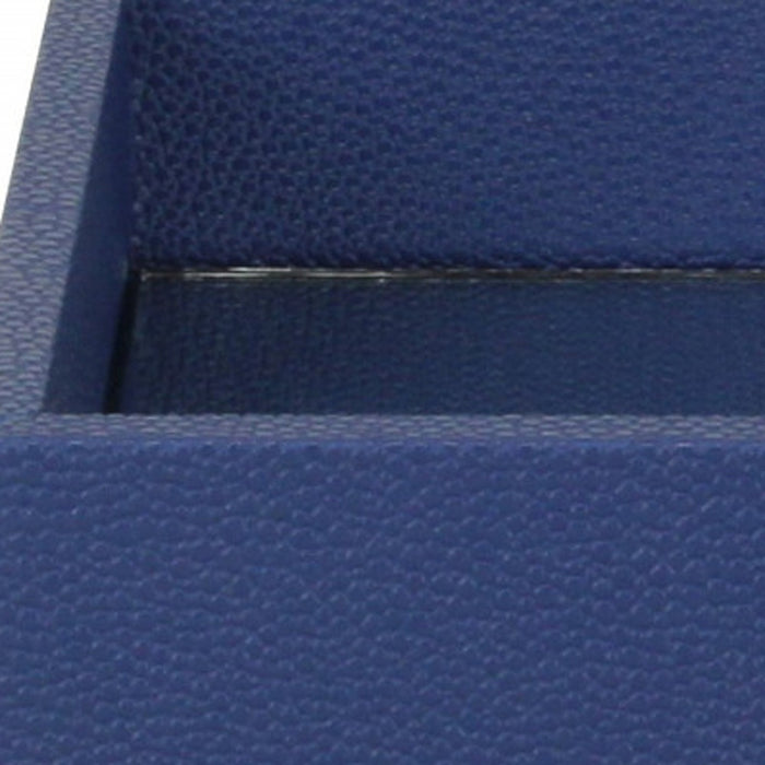 10" Navy Blue Mirrored Glass And Wood Faux Shagreen Vanity Tray