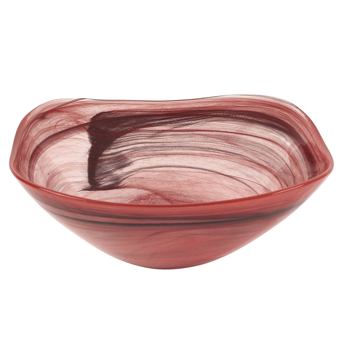 10" Red And White Alabaster Glass Square Salad Bowl
