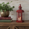 10" Red Distressed Filigree Metal Tabletop Lantern Candle Holder