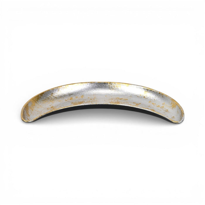 10" Silver And Gold Metal Handmade Crescent Trinket Tray