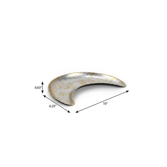 10" Silver And Gold Metal Handmade Crescent Trinket Tray