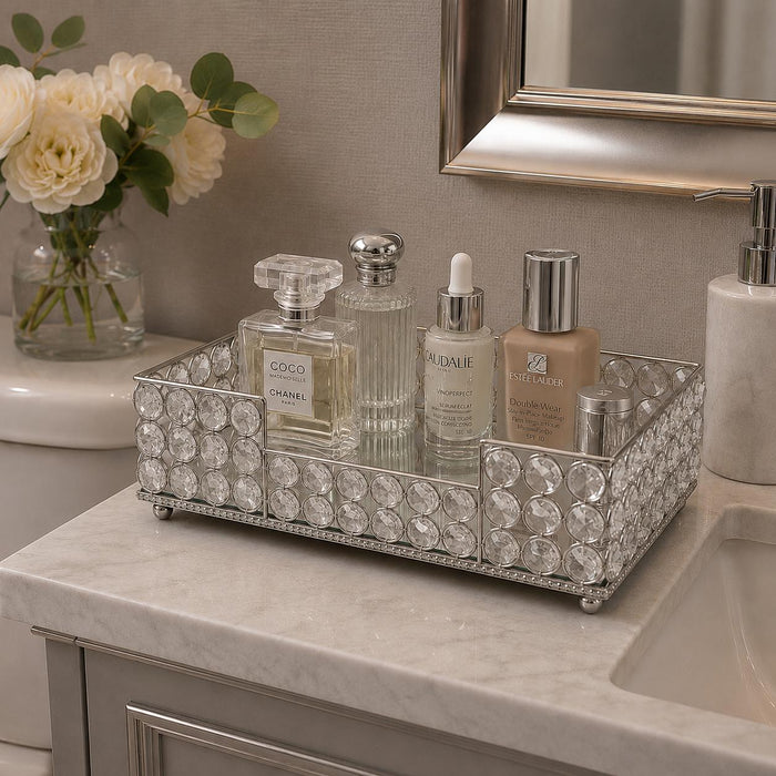 10" Silver Iron And Crystal Rectangular Napkin Holder