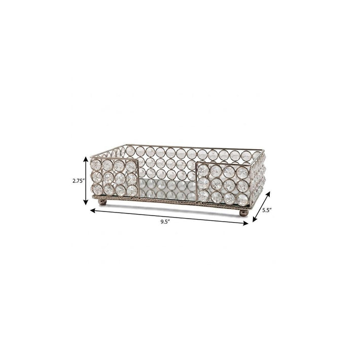 10" Silver Iron And Crystal Rectangular Napkin Holder