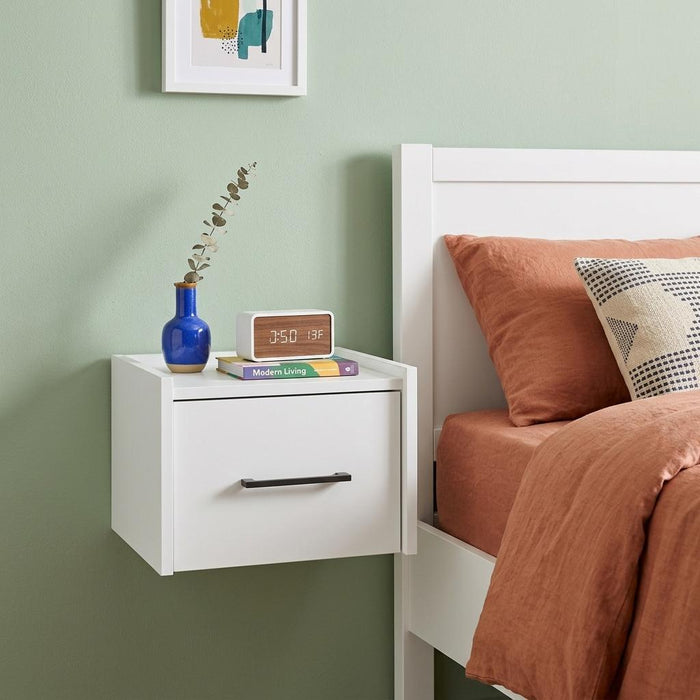 10" White Wood One Drawer Floating Nightstand