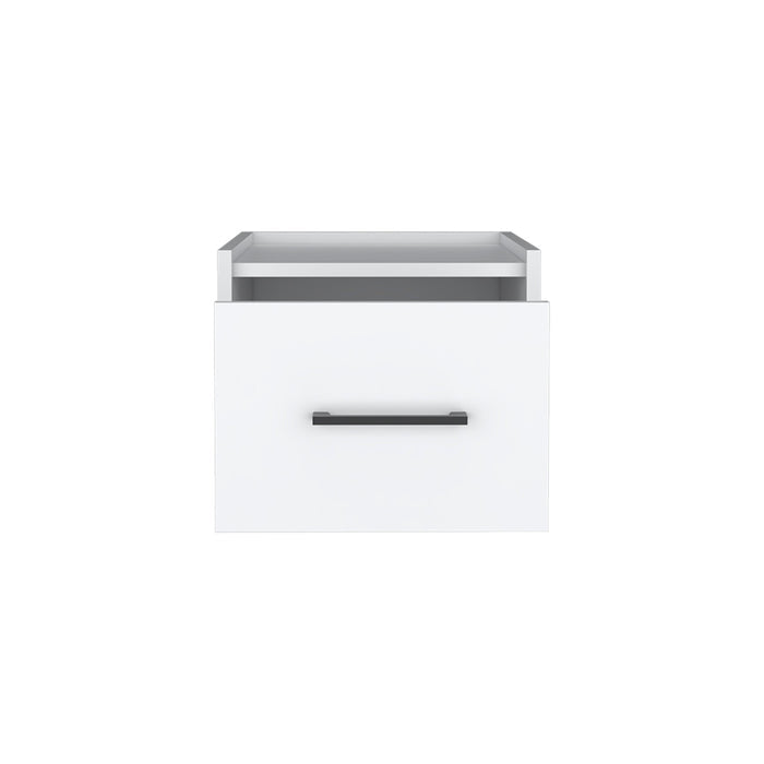 10" White Wood One Drawer Floating Nightstand