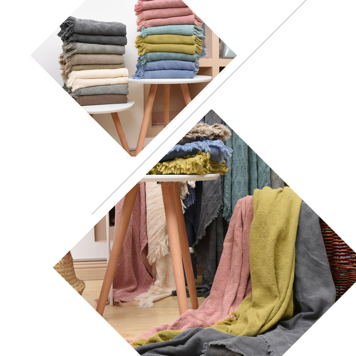 100% Cotton Embroidered Flowing Fringe Shawl Blanket