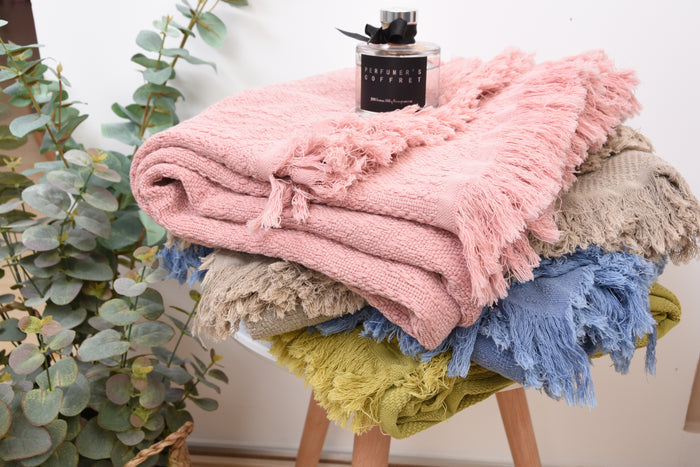 100% Cotton Embroidered Flowing Fringe Shawl Blanket