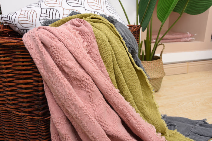 100% Cotton Embroidered Flowing Fringe Shawl Blanket