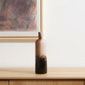 11" Amber Cream And Dark Brown Abstract Glass Table Vase