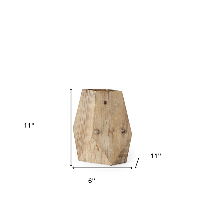 11" Natural Abstract Cylinder Solid Wood Table Vase