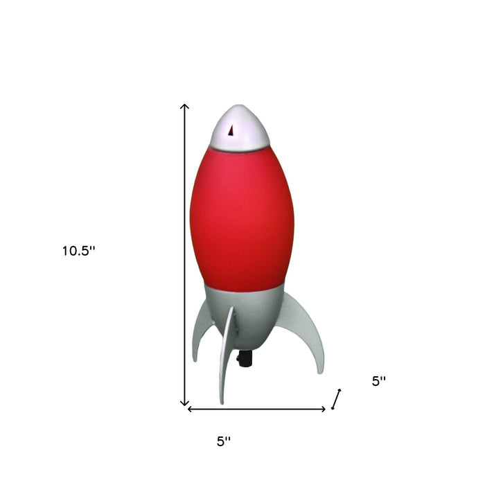 11" Red And Silver Acrylic And Metal Rocket Shaped Bedside Lamp