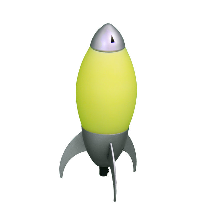 11" Yellow And Silver Acrylic And Metal Rocket Shaped Bedside Lamp
