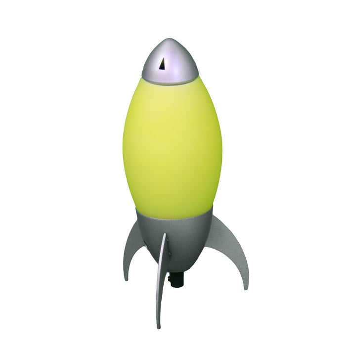 11" Yellow And Silver Acrylic And Metal Rocket Shaped Bedside Lamp
