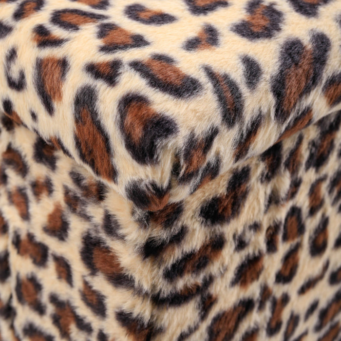 12" Black And Tan Faux Fur Leopard Ottoman
