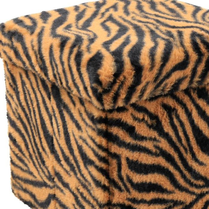12" Black And Tan Faux Fur Tiger Ottoman