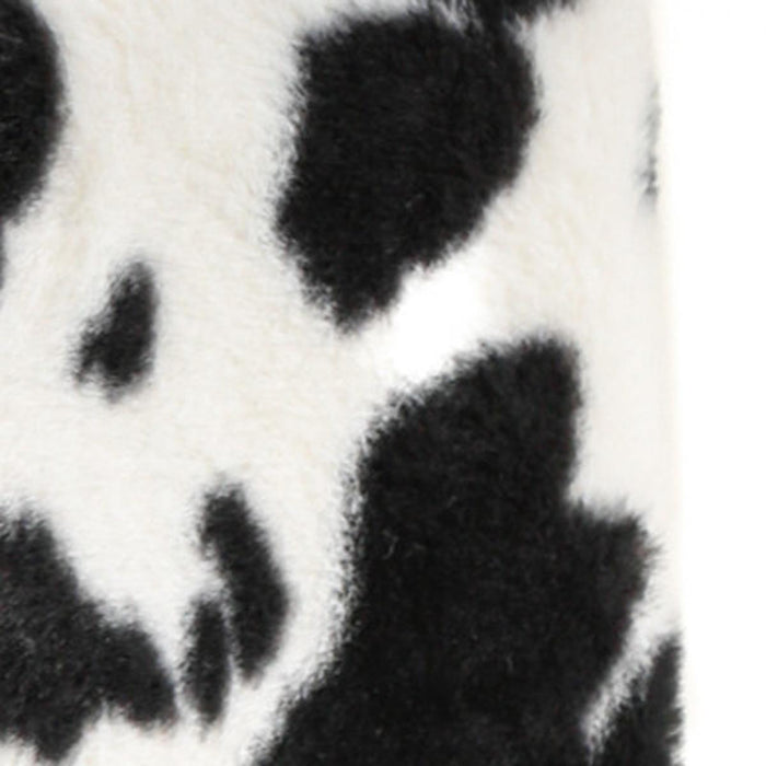 12" Black And White Faux Fur Cow Print Ottoman
