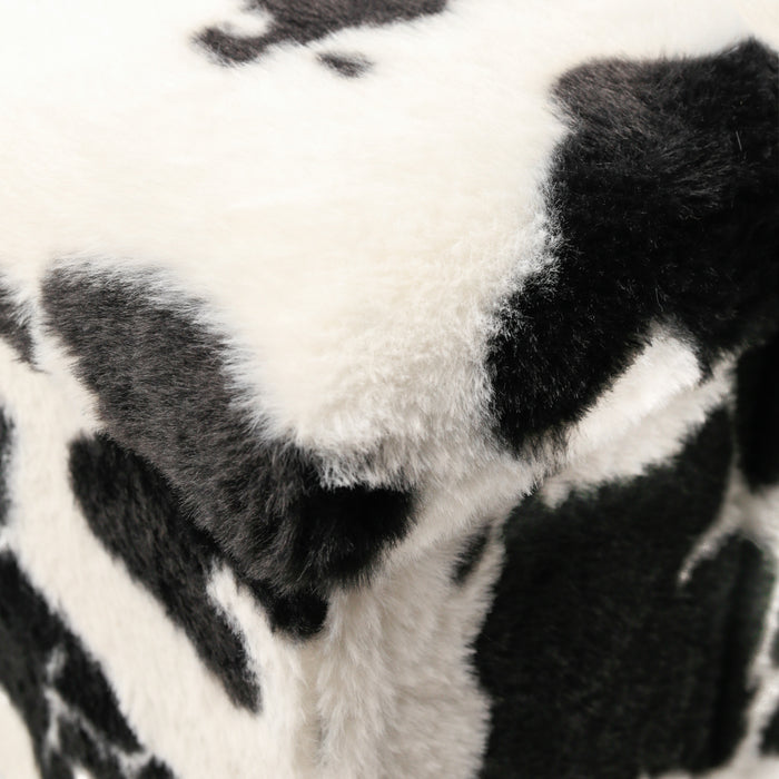 12" Black And White Faux Fur Cow Print Ottoman