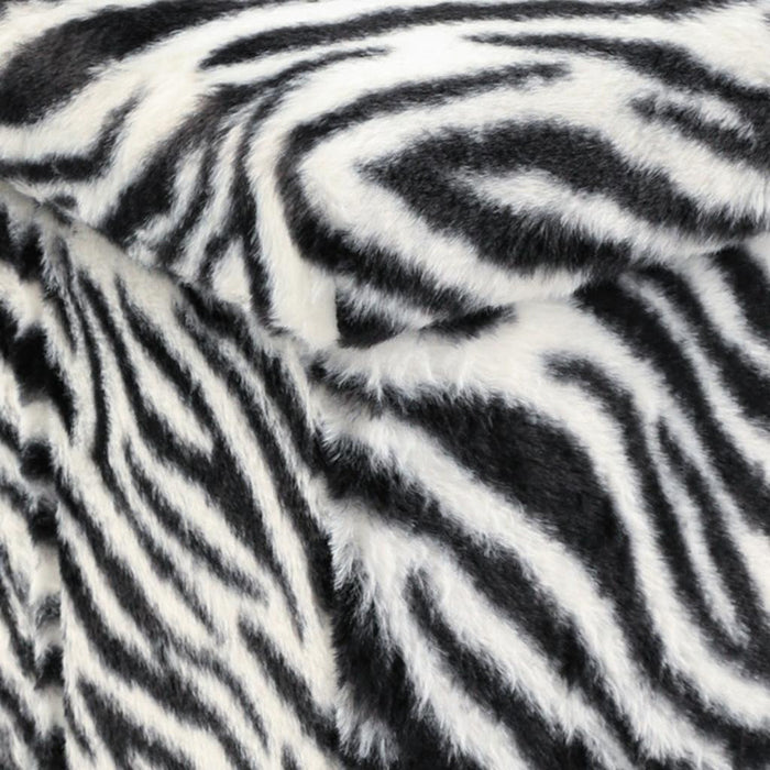 12" Black And White Faux Fur Zebra Ottoman