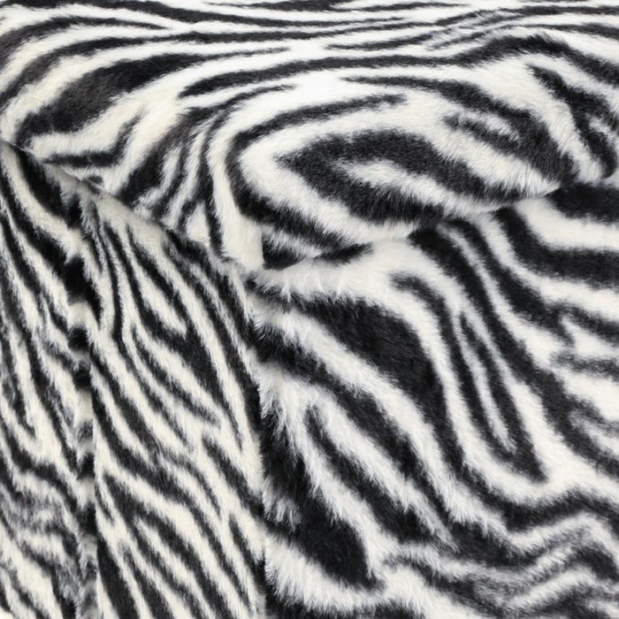 12" Black And White Faux Fur Zebra Ottoman