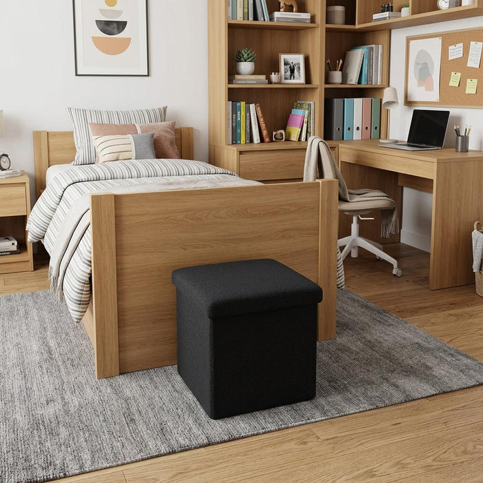 12" Black Boucle Cube Ottoman With Storage