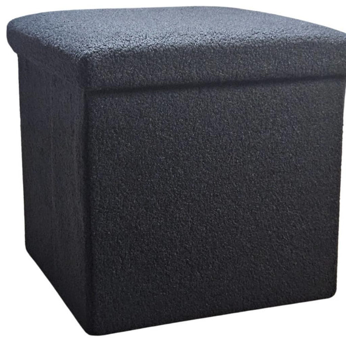12" Black Boucle Cube Ottoman With Storage