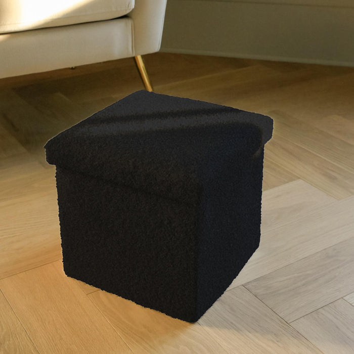 12" Black Boucle Cube Ottoman With Storage