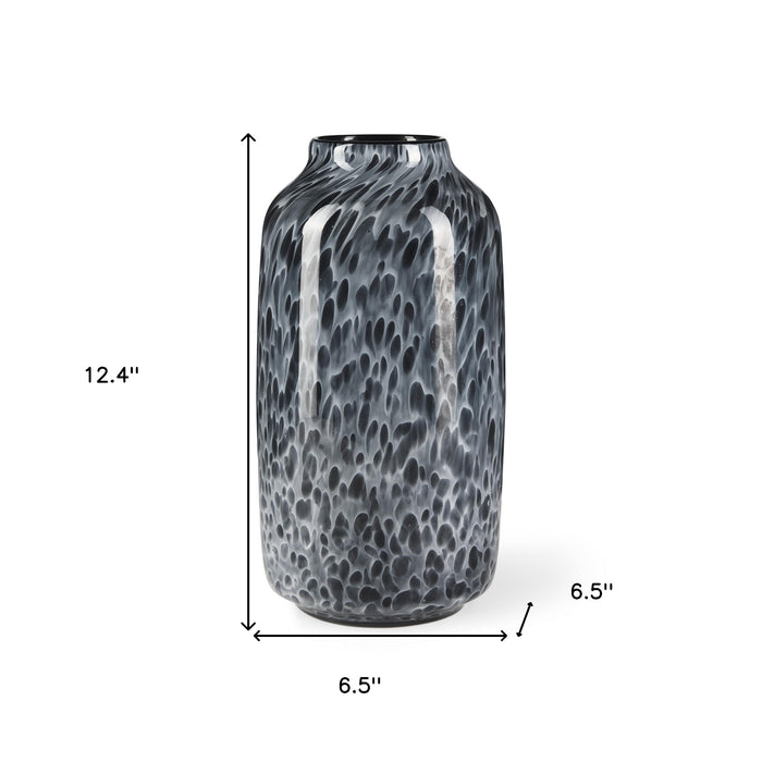 12" Black Mottled Cylinder Glass Table Vase