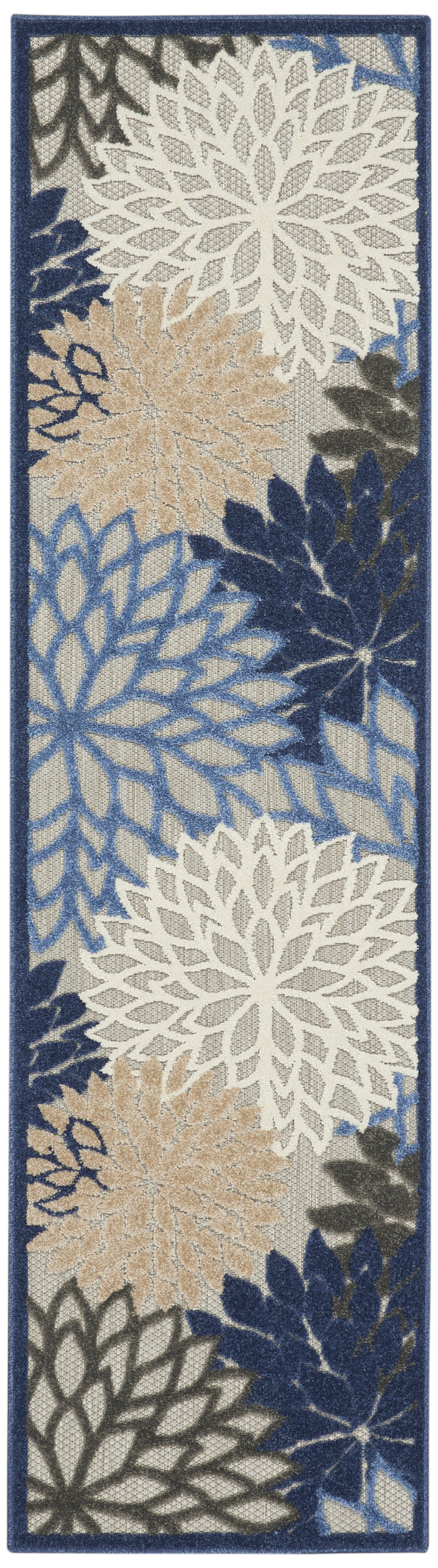 12' Blue And Gray Indoor Outdoor Runner Rug