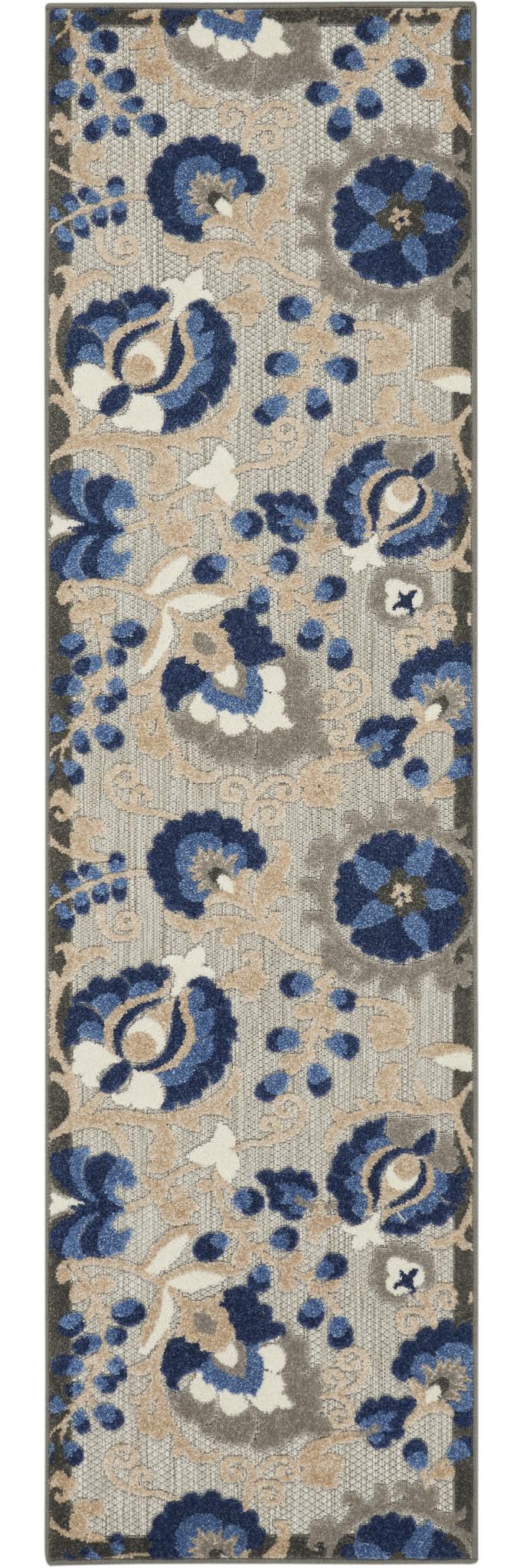 12' Blue And Gray Indoor Outdoor Runner Rug