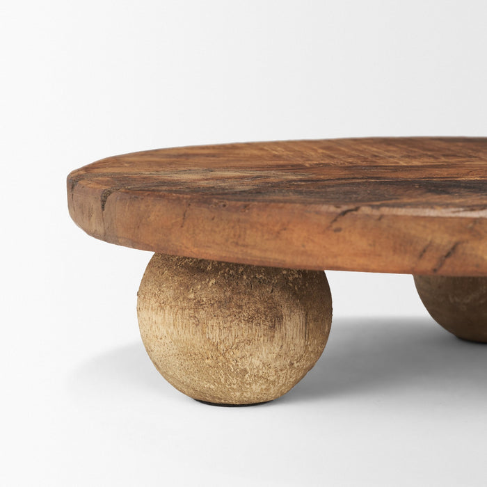 12" Brown Reclaimed Wood Hand Finished Round Riser Tray