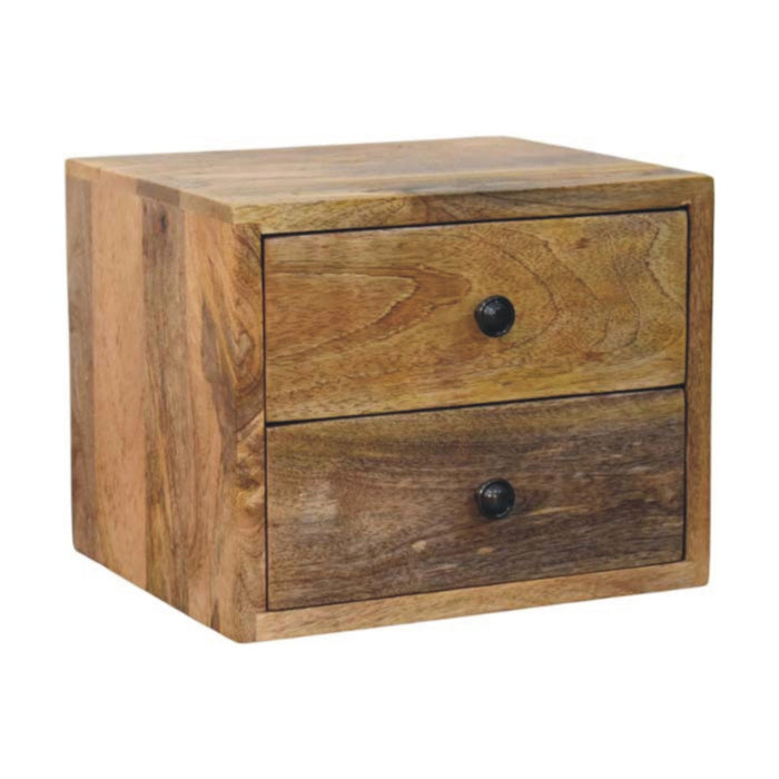 12" Brown Solid Wood Two Drawer Floating Nightstand