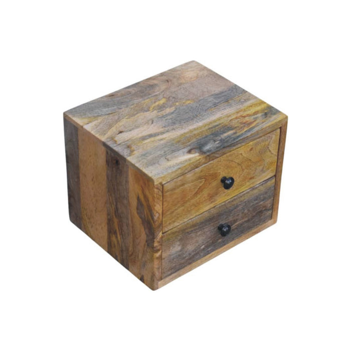 12" Brown Solid Wood Two Drawer Floating Nightstand