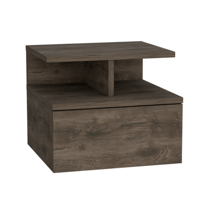 12" Brown Wood One Drawer Floating Nightstand
