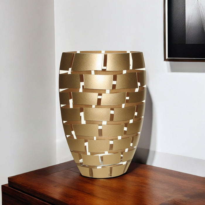 12" Gold And Clear Geometric Oval Lead Free Crystal Table Vase
