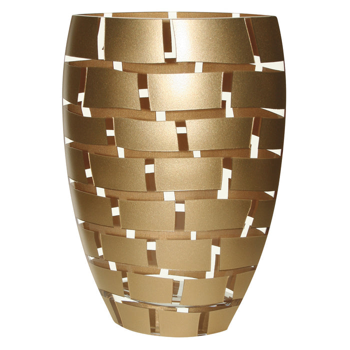 12" Gold And Clear Geometric Oval Lead Free Crystal Table Vase