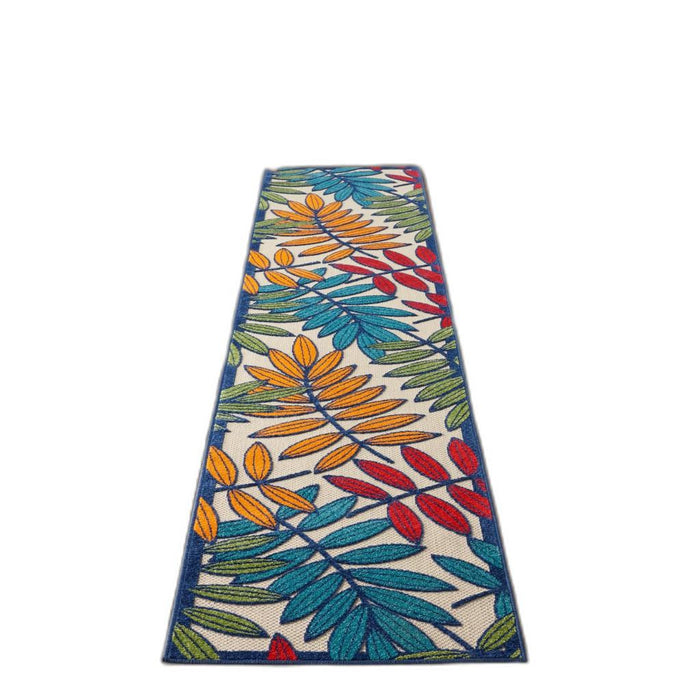12' Ivory And Blue Floral Indoor Outdoor Runner Rug