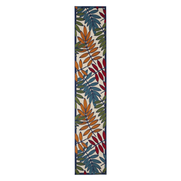 12' Ivory And Blue Floral Indoor Outdoor Runner Rug