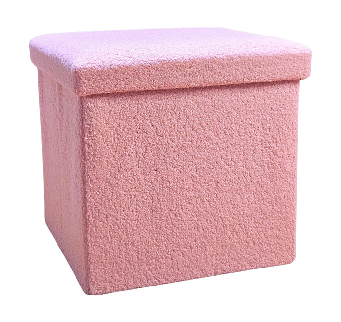 12" Pink Boucle Cube Ottoman With Storage