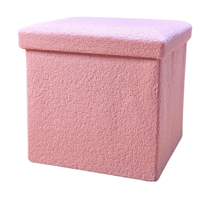 12" Pink Boucle Cube Ottoman With Storage