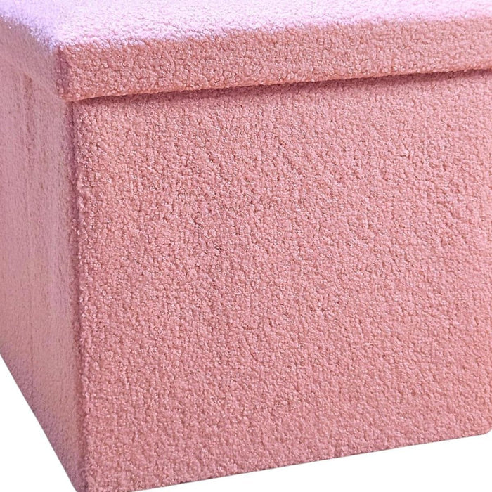 12" Pink Boucle Cube Ottoman With Storage