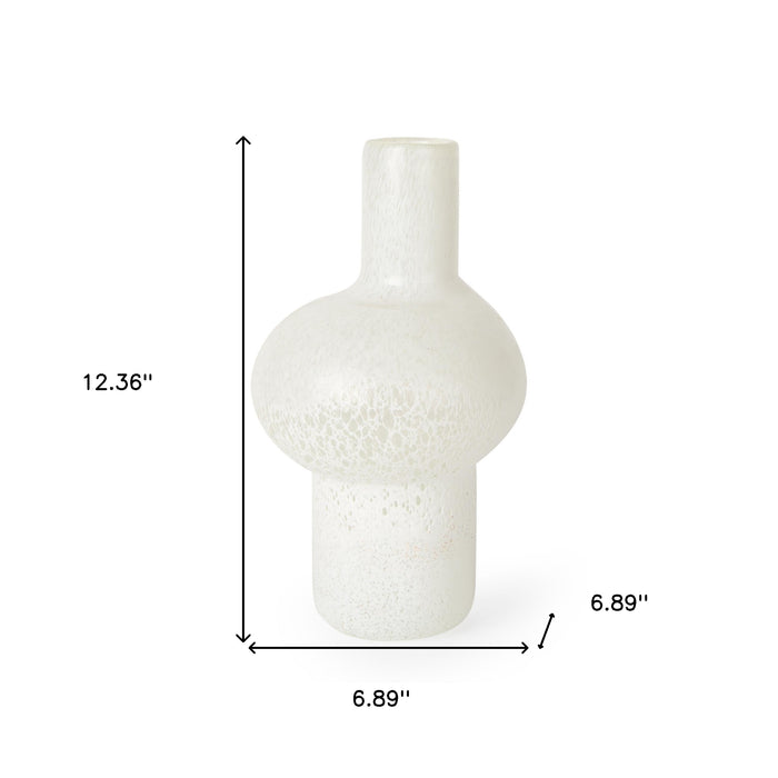 12" White Mottled Handblown Glass Table Vase
