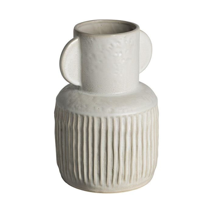 12" White Ribbed Ceramic Cylinder Table Vase