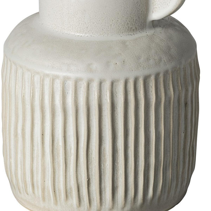 12" White Ribbed Ceramic Cylinder Table Vase